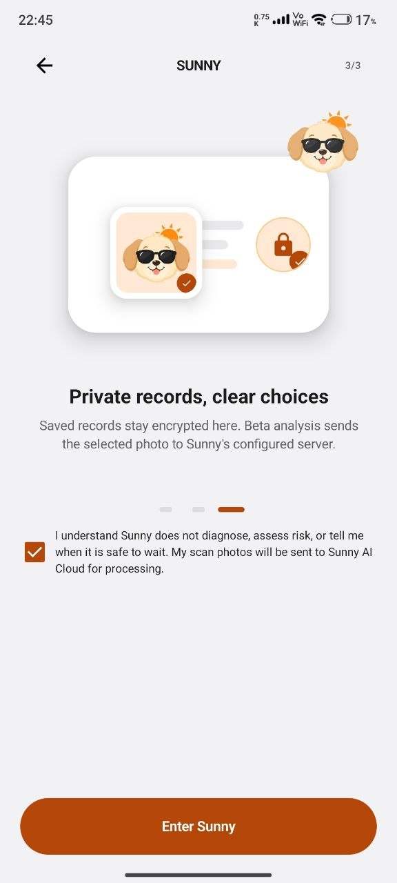 Sunny privacy choice screen